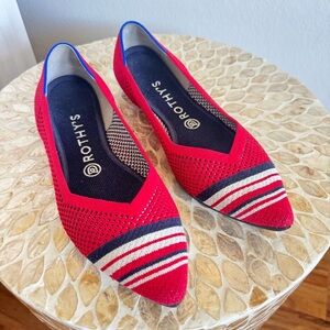 Rothy’s The Point Ballet Flats in Cherry Red Stripe Captoe size 9.5